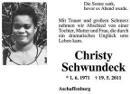 Traueranzeige Christy Schwundeck