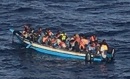 Wooden migrant boat in the Mediterean Sea