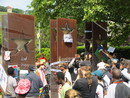 Protest in front of the (modified) Schengen-Monument.